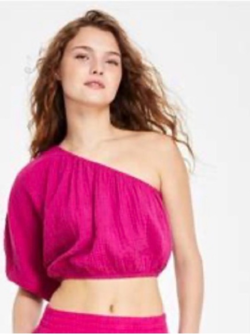DKNY Fuchsia Textured one shoulder Top